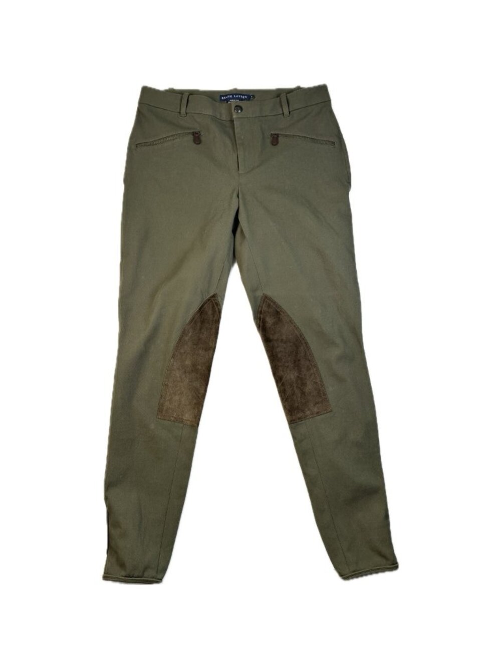 Ralph Lauren Equestrian Suede Patch Green Riding Pants 8